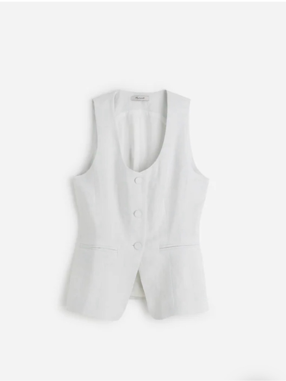 Madewell White Linen Button-Front Tailored Vest
